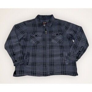 Walnut Creek Mens Plaid Flannel Gray Jacket Shacket Medium Full Zip Fleece Lined